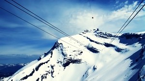 montaña, cuerdas, cima, elevador, nieve - wallpapers, picture