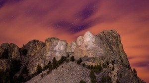 山，高峰，浅浮雕，晚，繁星点点的天空，拉什莫尔，美国