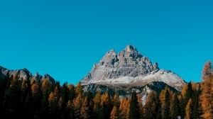 mountain, peak, trees, autumn, sky, mountain landscape