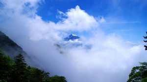 mountain, peak, clouds, height, landscape