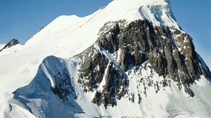 mountain, peak, rock, snow, height, gray, white, blue