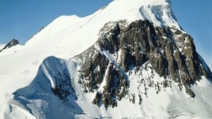 montagna, picco, roccia, neve, altezza, grigio, bianco, blu