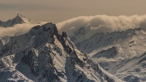 montaña, pico, nieve, nevado, anochecer, francia