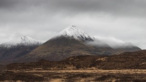 montaña, pico, niebla, nevado, nubes