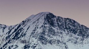 berg, topp, snöig, snö, skymning