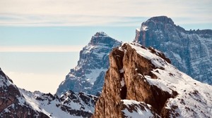 山，峰，雪，雪，天空，高峰