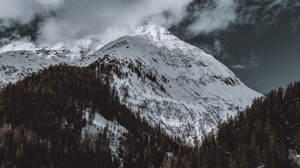 mountain, peak, snowy, clouds, italy