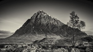 mountain, waterfall, black and white (bw), current, river - wallpapers, picture