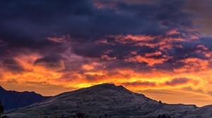 berg, sonnenuntergang, wolken, queenstown, neuseeland - wallpapers, picture