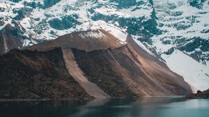 mountain, snowy, lake, humantai lagoon, peru - wallpapers, picture