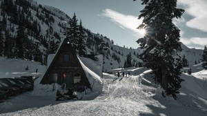 山，雪，雪，房子，冬天，度假村