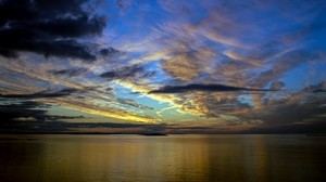 horizon, sea, sunset, sky, clouds