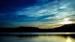 horizon, night, river, sky - wallpapers, picture
