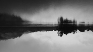 horizon, river, black and white (bw), reflection - wallpapers, picture