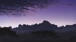 mountain peaks, fog, clouds, evening - wallpapers, picture