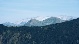 mountain range, mountains, trees, distance