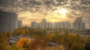 城市，俄罗斯，公园，秋天，摩天大楼，屋顶