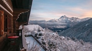mountains, balcony, landscape, vacation, Alps, travel