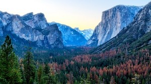 mountains, trees, distance, sky - wallpapers, picture