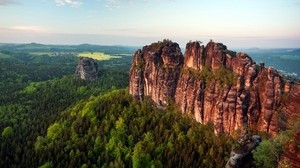 mountains, trees, sky, grass - wallpapers, picture