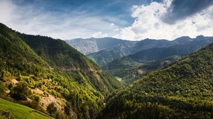 mountains, trees, height, wires, tower, tower, forests