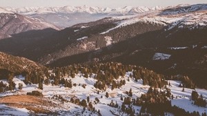 montañas, valle, nieve, invierno