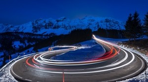 mountains, road, long exposure, switzerland - wallpapers, picture