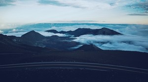 mountains, road, clouds, sky