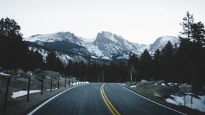 mountains, road, marking