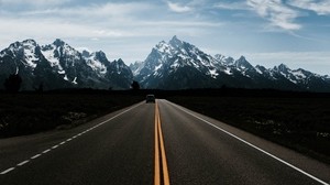 mountains, road, marking, auto, movement