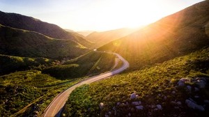 mountains, road, serpentine, sunset - wallpapers, picture