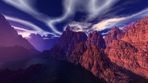 mountains, photoshop, river, sky - wallpapers, picture