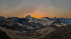 montagne, collina, paesaggio, rilievo, crepuscolo