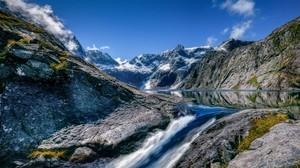 mountains, stones, river - wallpapers, picture