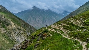 mountains, canyon, trail, grass