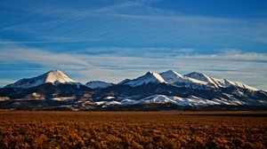 mountains, colorado, peaks, snowy, horizon, sky