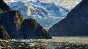 montañas, mar, glaciar