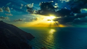 mountains, sea, ocean, clouds, night - wallpapers, picture
