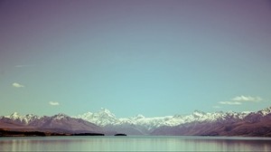 mountains, sea, lake, sky, horizon - wallpapers, picture