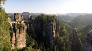 berge, brücke, bäume, höhe