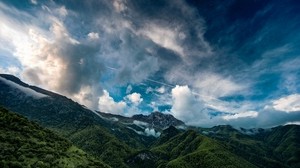 mountains, sky, clouds, landscape, forests - wallpapers, picture