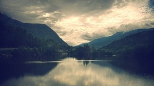 mountains, sky, lake, silence, emptiness, gray - wallpapers, picture