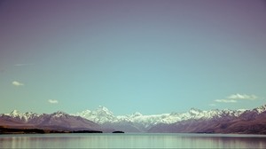 mountains, sky, lake, peaks, snow - wallpapers, picture