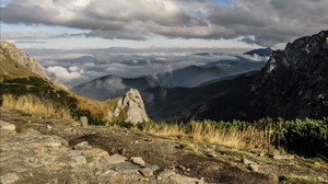 mountains, sky, landscape, stones