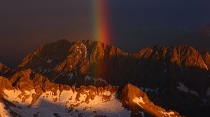 mountains, sky, rainbow, snow - wallpapers, picture