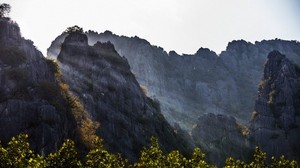 mountains, sky, grass