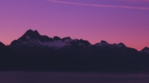 montañas, cielo, tarde, crepúsculo, púrpura, Alaska