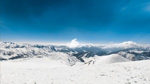 mountains, sky, snowy, peak, Georgia