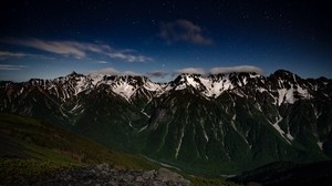 mountains, night, landscape, peaks, starry sky - wallpapers, picture