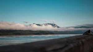 montañas, nubes, mar